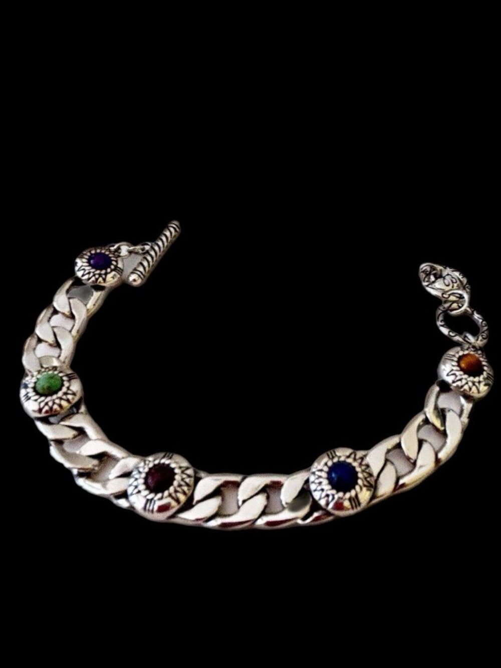 Brighton FORTINO COLOR Silver Link Bracelet Different Colored Stones,Toggle - Picture 2 of 5